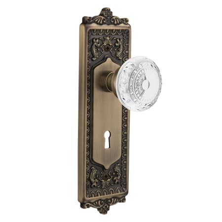 Nostalgic Warehouse Vintage Crystal Meadows Privacy Door Knob Set with Egg & Dart Rose, 2-3/4" Backset and Decorative Keyhole Antique Brass