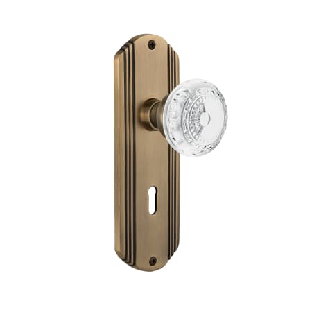 Nostalgic Warehouse Vintage Crystal Meadows Passage Door Knob Set with Deco Rose, 2-3/4" Backset and Decorative Keyhole Antique Brass