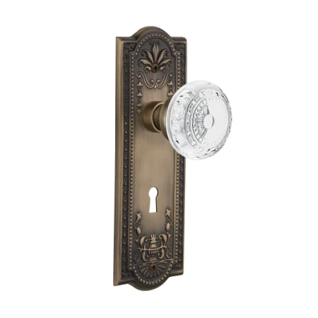 Nostalgic Warehouse Vintage Crystal Meadows Passage Door Knob Set with Meadows Rose, 2-3/8" Backset and Decorative Keyhole Antique Brass