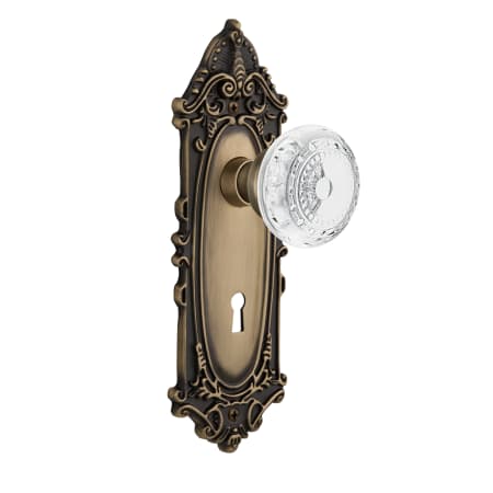 Nostalgic Warehouse Vintage Crystal Meadows Privacy Door Knob Set with Victorian Rose, 2-3/4" Backset and Decorative Keyhole Antique Brass