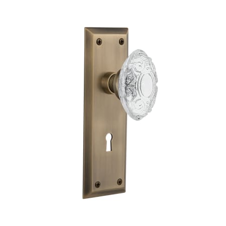 Nostalgic Warehouse Vintage Crystal Victorian Vintage Skeleton Key Retrofit Door Knob Set with New York Rose Antique Brass