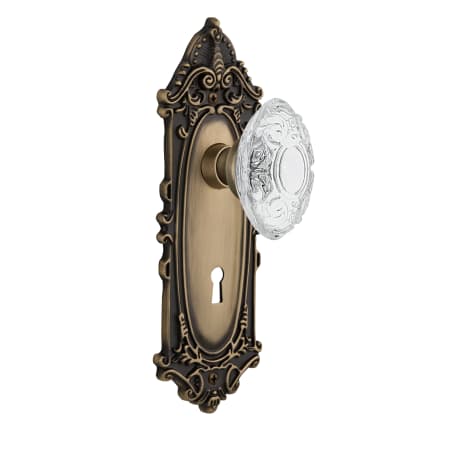 Nostalgic Warehouse Vintage Crystal Victorian Vintage Skeleton Key Retrofit Door Knob Set with Victorian Rose Antique Brass
