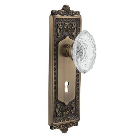 Nostalgic Warehouse Vintage Crystal Victorian Passage Door Knob Set with Egg & Dart Rose, 2-3/4" Backset and Decorative Keyhole Antique Brass