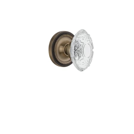 Nostalgic Warehouse Vintage Crystal Victorian Passage Door Knob Set with Rope Rose and 2-3/8" Backset Antique Brass