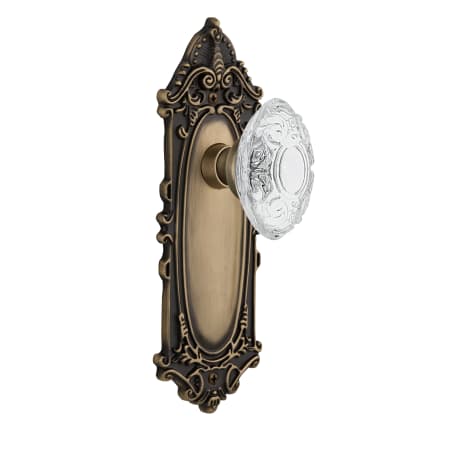 Nostalgic Warehouse Vintage Crystal Victorian Passage Door Knob Set with Victorian Rose and 2-3/4" Backset Antique Brass