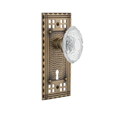 Nostalgic Warehouse Vintage Crystal Victorian Vintage Skeleton Key Retrofit Door Knob Set with Craftsman Rose Antique Brass