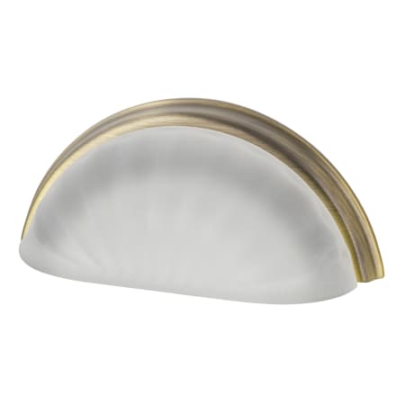 Nostalgic Warehouse Vintage Restoration Fluted 3 Inch Center to Center Cup Cabinet Pull - Frosted Milk Glass Antique Brass