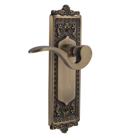 Nostalgic Warehouse Manor Passage Door Lever Set with Egg & Dart Rose for 2-3/4" Backset Doors Antique Brass