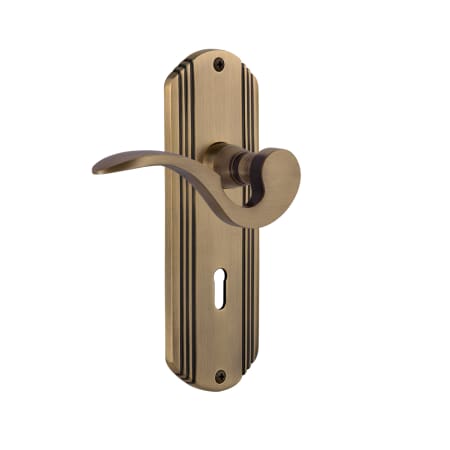 Nostalgic Warehouse Manor Passage Door Lever Set with Deco Rose and Decorative Keyhole for 2-3/8" Backset Doors Antique Brass