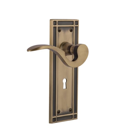 Nostalgic Warehouse Manor Passage Door Lever Set with Mission Rose and Decorative Keyhole for 2-3/4" Backset Doors Antique Brass