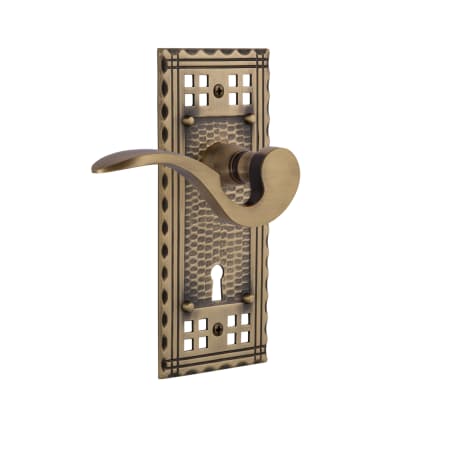 Nostalgic Warehouse Manor Right Handed Non-Turning One-Sided Door Lever with Craftsman Rose and Decorative Keyhole Antique Brass
