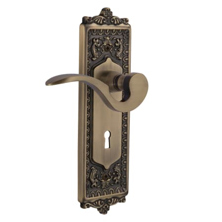 Nostalgic Warehouse Manor Privacy Door Lever Set with Egg & Dart Rose and Decorative Keyhole for 2-3/8" Backset Doors Antique Brass