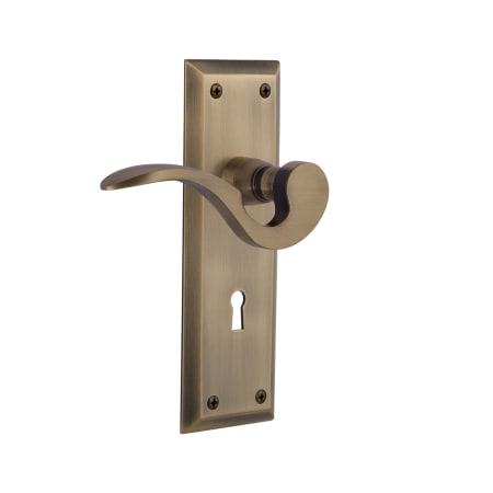 Nostalgic Warehouse Manor Privacy Door Lever Set with New York Rose and Decorative Keyhole for 2-3/4" Backset Doors Antique Brass