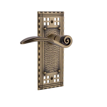 Nostalgic Warehouse Swan Passage Door Lever Set with Craftsman Rose for 2-3/8" Backset Doors Antique Brass