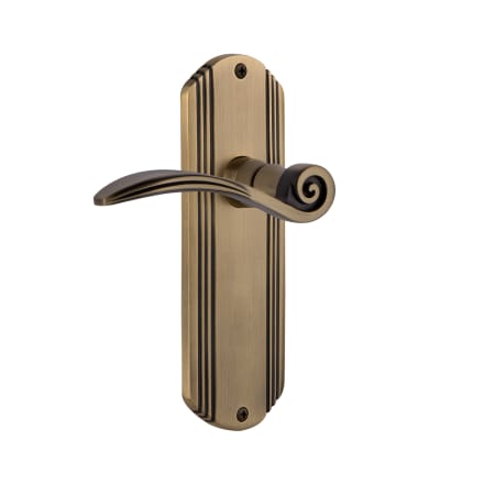 Nostalgic Warehouse Swan Passage Door Lever Set with Deco Rose for 2-3/8" Backset Doors Antique Brass