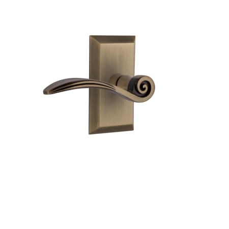 Nostalgic Warehouse Swan Passage Door Lever Set with Studio Rose for 2-3/8" Backset Doors Antique Brass