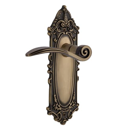 Nostalgic Warehouse Swan Passage Door Lever Set with Victorian Rose for 2-3/8" Backset Doors Antique Brass