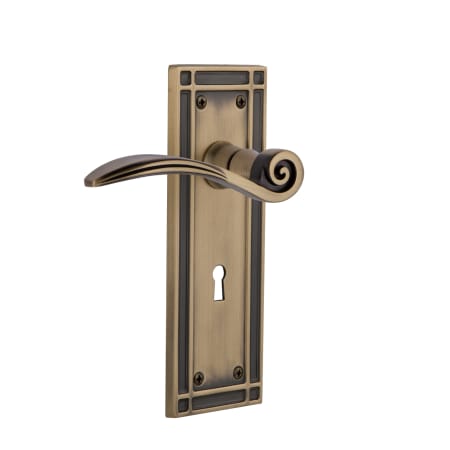 Nostalgic Warehouse Swan Passage Door Lever Set with Mission Rose and Decorative Keyhole for 2-3/8" Backset Doors Antique Brass