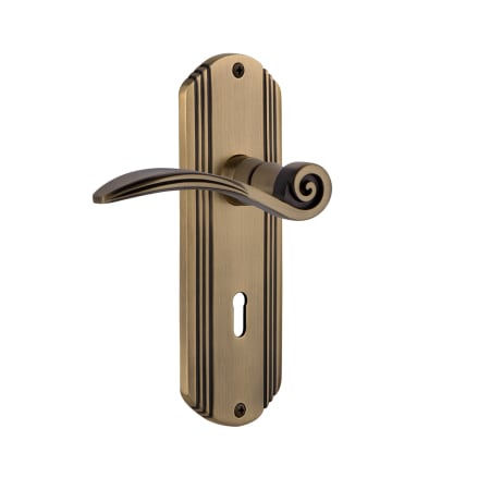 Nostalgic Warehouse Swan Right Handed Non-Turning One-Sided Door Lever with Deco Rose and Decorative Keyhole Antique Brass