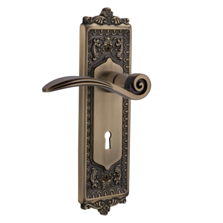 Nostalgic Warehouse Swan Right Handed Non-Turning One-Sided Door Lever with Egg & Dart Rose and Decorative Keyhole Antique Brass