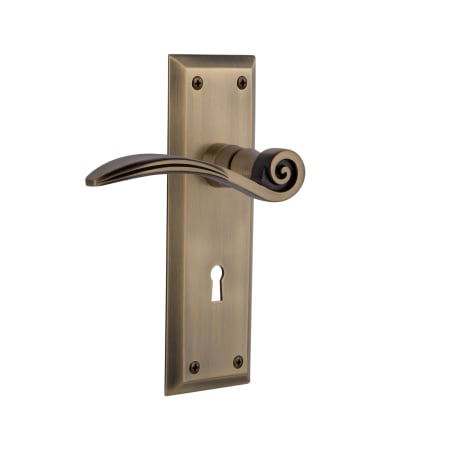 Nostalgic Warehouse Swan Non-Turning One-Sided Door Lever with New York Rose and Decorative Keyhole Antique Brass