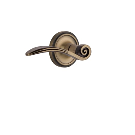 Nostalgic Warehouse Swan Right Handed Privacy Door Lever Set with Classic Rose for 2-3/8" Backset Doors Antique Brass
