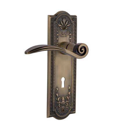 Nostalgic Warehouse Swan Privacy Door Lever Set with Meadows Rose and Decorative Keyhole for 2-3/4" Backset Doors Antique Brass