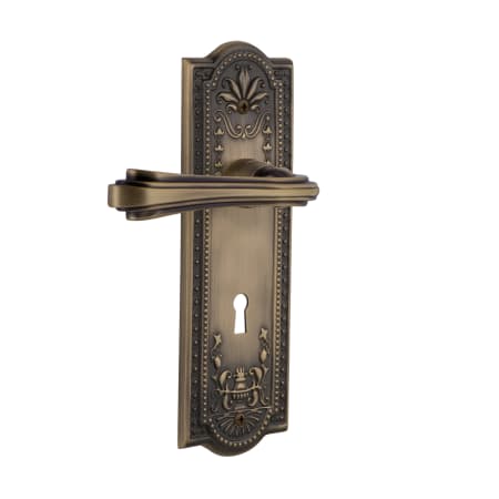 Nostalgic Warehouse Fleur Passage Door Lever Set with Meadows Rose and Decorative Keyhole for 2-3/8" Backset Doors Antique Brass