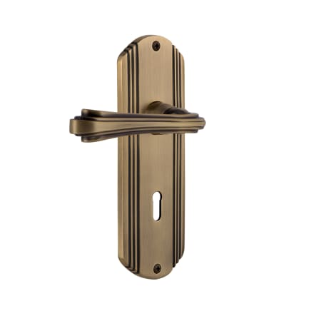 Nostalgic Warehouse Fleur Non-Turning Two-Sided Lever Set with Deco Rose and Decorative Keyhole Antique Brass