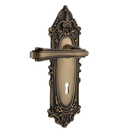 Nostalgic Warehouse Fleur Non-Turning Two-Sided Lever Set with Victorian Rose and Decorative Keyhole Antique Brass