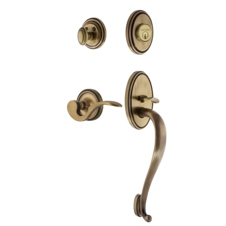 Nostalgic Warehouse Classic Right Handed Sectional Single Cylinder Keyed Entry Door Handleset with S Grip and Manor Lever for 2-3/4" Backset Doors Antique Brass