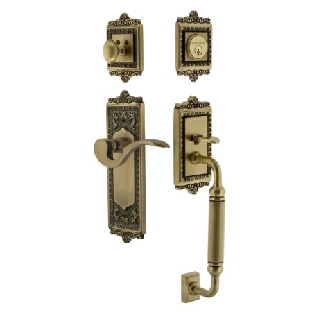 Nostalgic Warehouse Egg and Dart Right Handed Sectional Single Cylinder Keyed Entry Door Handleset with C Grip and Manor Lever for 2-3/8" Backset Doors Antique Brass