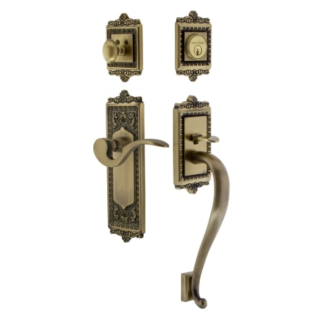Nostalgic Warehouse Egg and Dart Right Handed Sectional Single Cylinder Keyed Entry Door Handleset with S Grip and Manor Lever for 2-3/8" Backset Doors Antique Brass