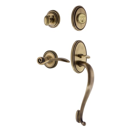 Nostalgic Warehouse Classic Right Handed Sectional Single Cylinder Keyed Entry Door Handleset with S Grip and Swan Lever for 2-3/8" Backset Doors Antique Brass