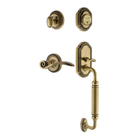 Nostalgic Warehouse Rope Right Handed Sectional Single Cylinder Keyed Entry Door Handleset with C Grip and Swan Lever for 2-3/8" Backset Doors Antique Brass
