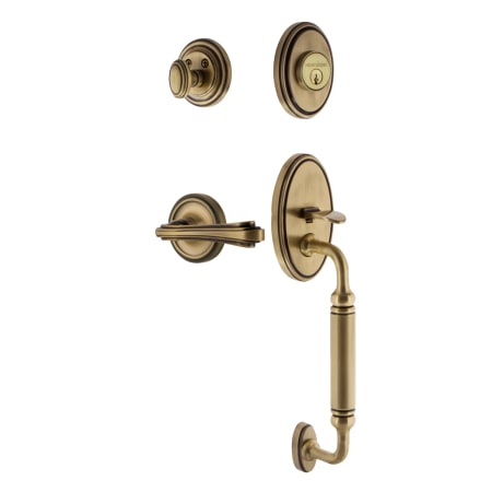 Nostalgic Warehouse Classic Left Handed Sectional Single Cylinder Keyed Entry Door Handleset with C Grip and Fleur Lever for 2-3/8" Backset Doors Antique Brass
