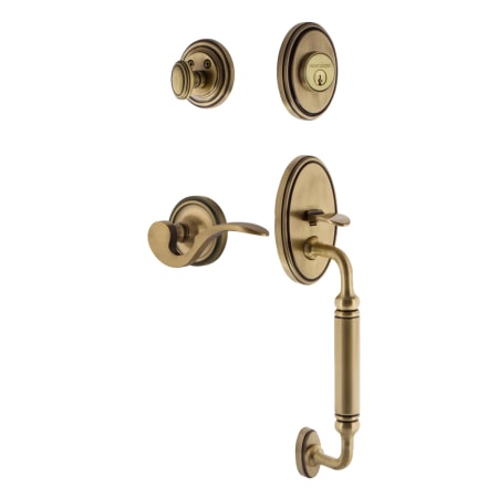 Nostalgic Warehouse Classic Left Handed Sectional Single Cylinder Keyed Entry Door Handleset with C Grip and Manor Lever for 2-3/8" Backset Doors Antique Brass