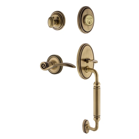 Nostalgic Warehouse Classic Left Handed Sectional Single Cylinder Keyed Entry Door Handleset with C Grip and Swan Lever for 2-3/8" Backset Doors Antique Brass