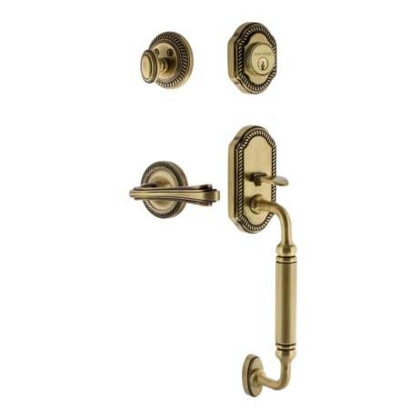 Nostalgic Warehouse Rope Left Handed Sectional Single Cylinder Keyed Entry Door Handleset with C Grip and Fleur Lever for 2-3/8" Backset Doors Antique Brass