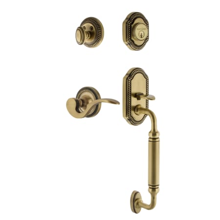 Nostalgic Warehouse Rope Left Handed Sectional Single Cylinder Keyed Entry Door Handleset with C Grip and Manor Lever for 2-3/4" Backset Doors Antique Brass