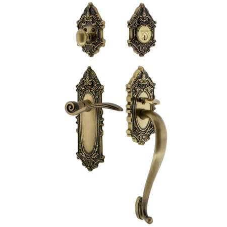 Nostalgic Warehouse Victorian Left Handed Sectional Single Cylinder Keyed Entry Door Handleset with S Grip and Swan Lever for 2-3/8" Backset Doors Antique Brass