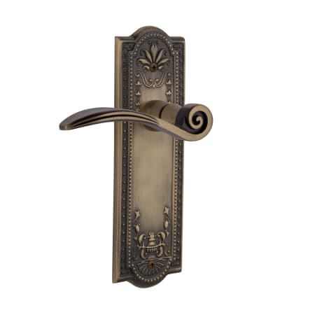 Nostalgic Warehouse Swan Left Handed Non-Turning One-Sided Door Lever with Meadows Rose Antique Brass