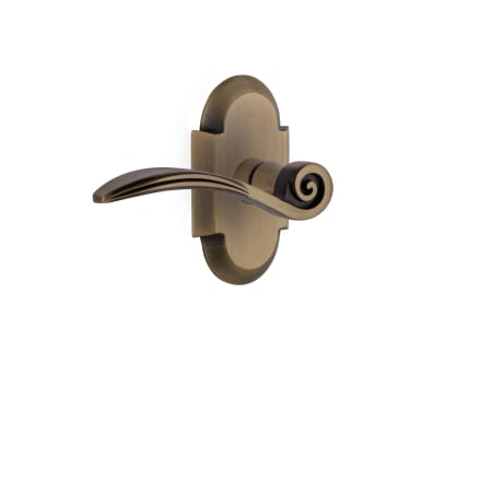 Nostalgic Warehouse Swan Left Handed Passage Door Lever Set with Cottage Rose for 2-3/8" Backset Doors Antique Brass