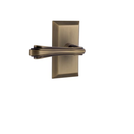 Nostalgic Warehouse Fleur Passage Door Lever Set with Studio Rose for 2-3/4" Backset Doors Antique Brass