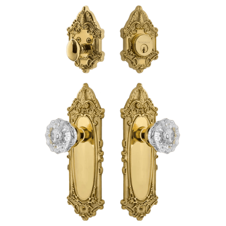Nostalgic Warehouse Victorian Entry Set with Crystal Knob with 2-3/8 Inch Backset Polished Brass