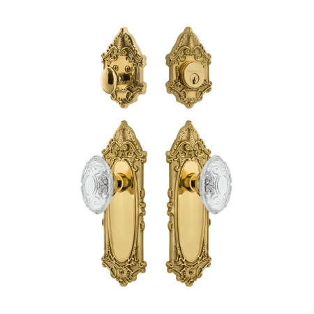 Nostalgic Warehouse Victorian Entry Set with Crystal Victorian Knob Unlacquered Brass