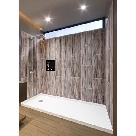 Nuvo Bath 80" High x 60" Wide x 32" Deep Shower Enclosure Kit, Shower Base, Left Drain and Corner Shelves Driftwood