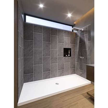 Nuvo Bath 80" High x 60" Wide x 36" Deep Shower Enclosure Kit, Shower Base, Center Drain and Corner Shelves Slate Grey