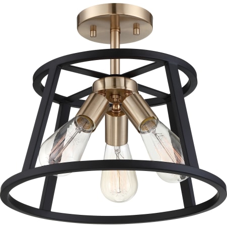 Nuvo Lighting Chassis 3 Light 14" Wide Semi-Flush Ceiling Fixture Copper Brushed Brass / Matte Black
