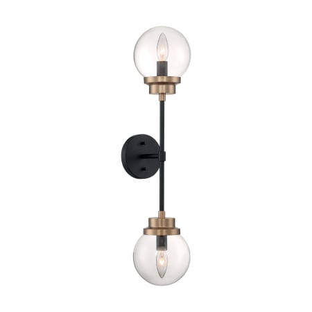 Nuvo Lighting Axis 2 Light 26" Tall Bathroom Sconce Matte Black / Brass Accents
